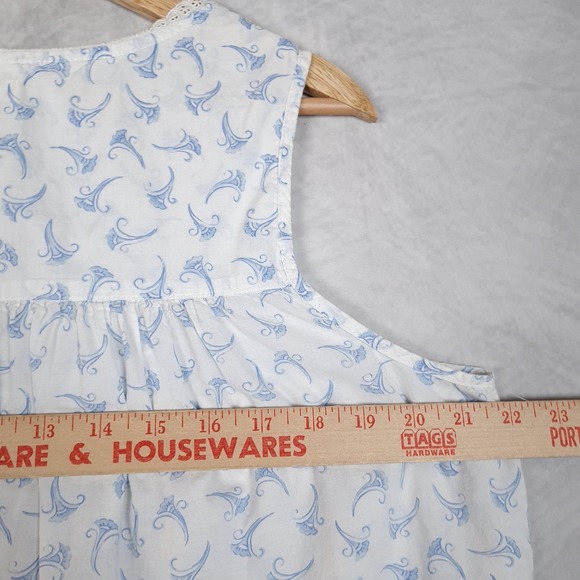 Eileen West Nightgown Womens Medium White Blue Floral Lace Sleeveless Ruffle - Picture 13 of 16